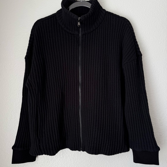 JAMES PERSE Los Angeles Waffle knit Black Full Zip Jacket Sweater Size 1 Grunge - Picture 1 of 15